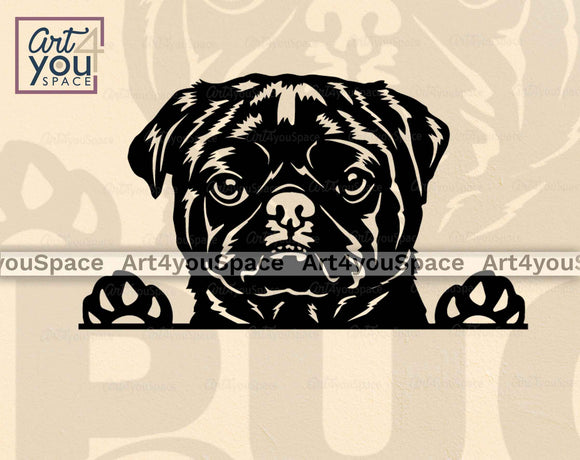 Black pug dog peeking pose laser cut file