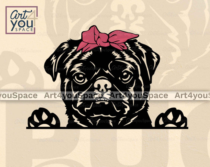 black pug with bandana on a head svg