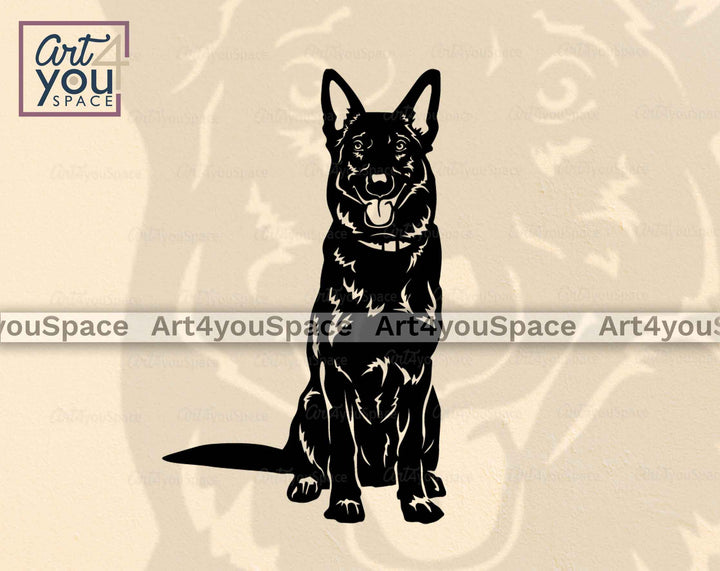 solid black German shepherd sitting svg