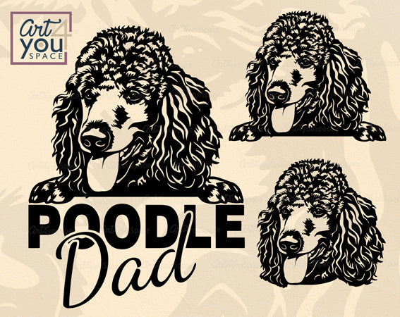 funny black poodle face and peeking poodle head and poodle dad images