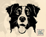 funny border collie dog face svg file