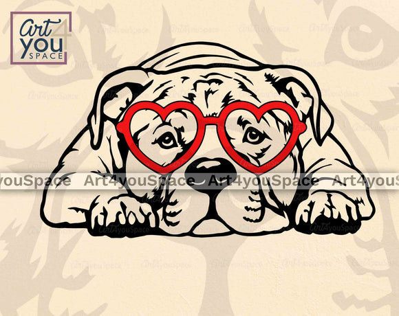 American Bully Valentine Heart Glasses SVG file