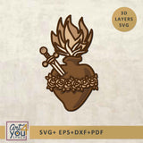 design of a heart with a sword