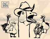 funny chicken duck goose with cowboy hat svg set