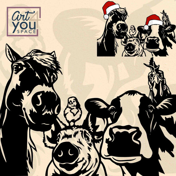 horse pig chick cow rooster svg file