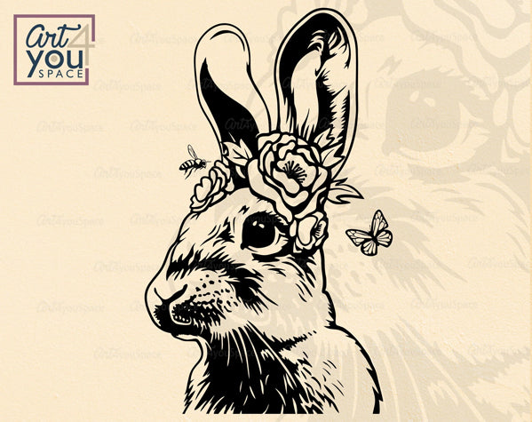 Rabbit  floral  wreath SVG