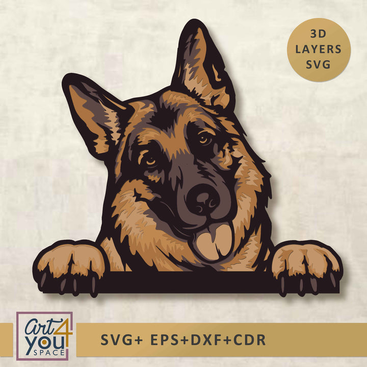 German Shepherd Svg, Multilayered Dog SVG, Plywood