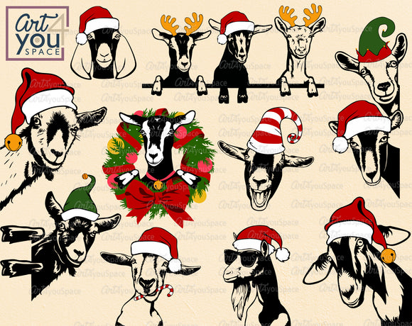 Funny goat svg images with santa's hat