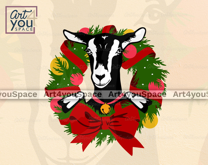 goat with christmas wreath svg colorful design