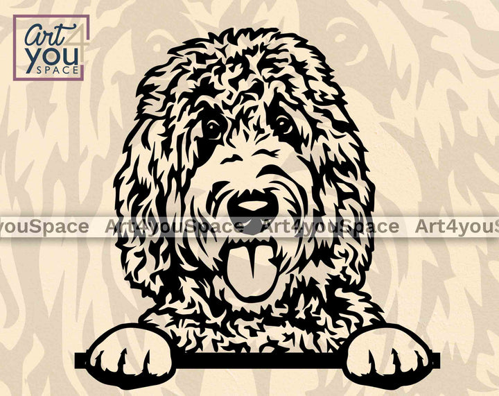 golden doodle peeking svg