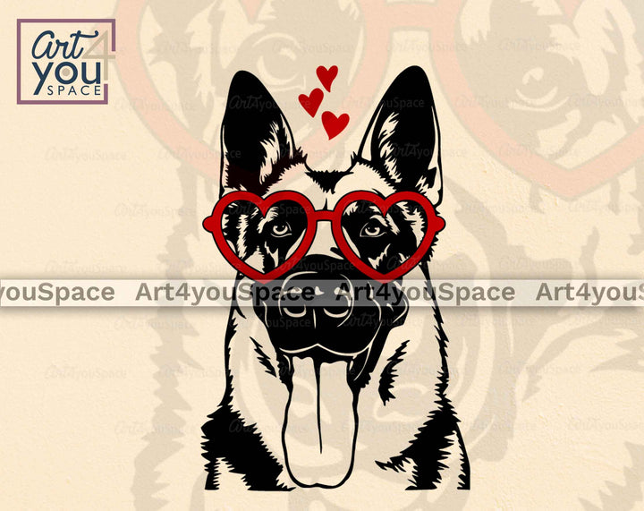 German Shepherd Heart Glasses SVG