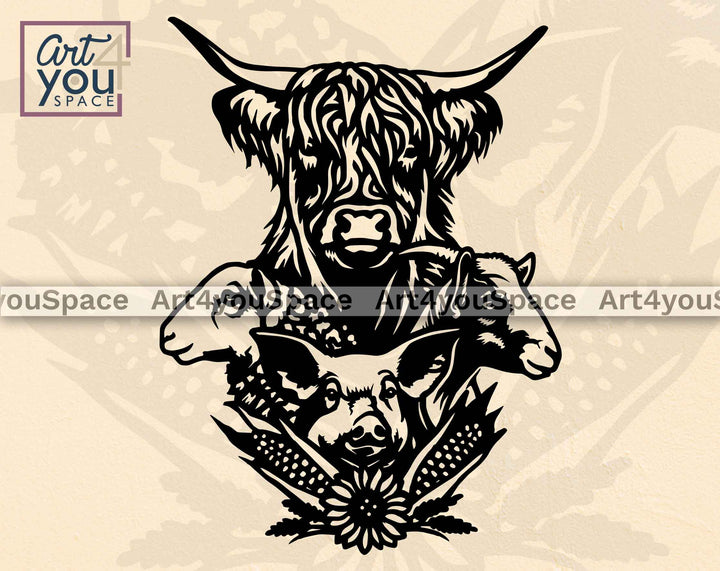 highland co sheep goat pig art svg