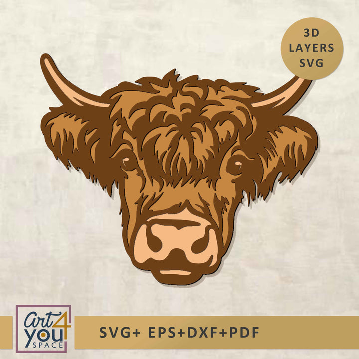 highland cow svg 3d layers
