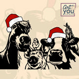 svg Illustration of funny  horse, cow, and goat wearing Santa hats 