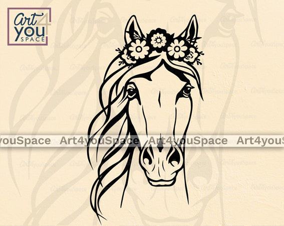horse head with flower wreath svg file