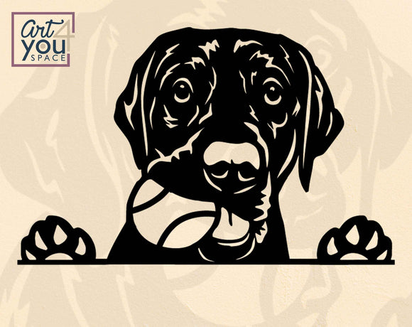 The black lab dog with ball in his mouth svg cut file.