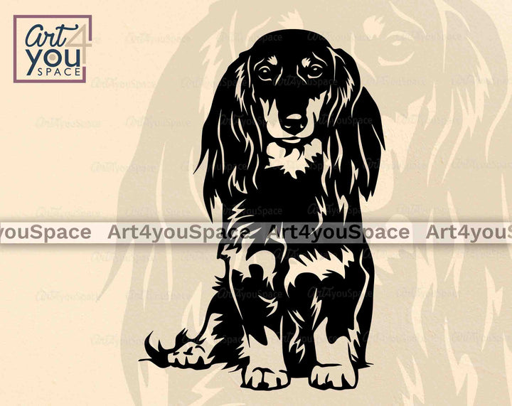 Longhaired dachshund full body svg