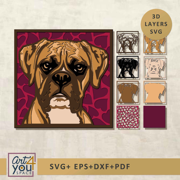 multi-layer Boxer dog with hearts  