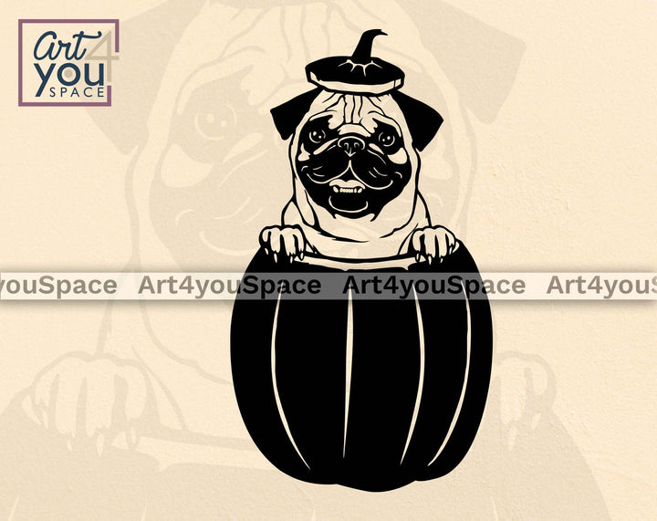 pug looking from pumpkin svg