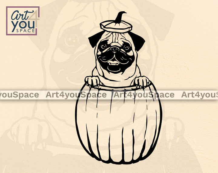 pug with pumkin svg