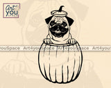 pug with pumkin svg