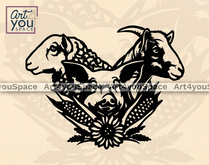 pig goat sheep vector art