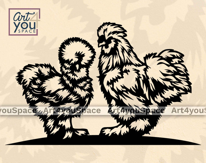silkie chicken with silkie rooster svg