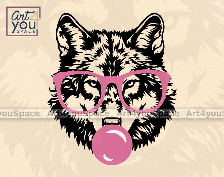 wol face with glasses and bubble gum svg
