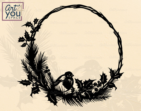 Christmas Wreath With Bird SVG
