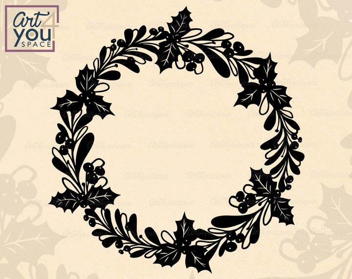 Christmas Holly Wreath SVG