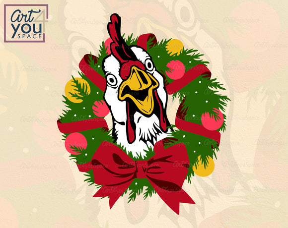 Chicken With Christmas Wreath SVG