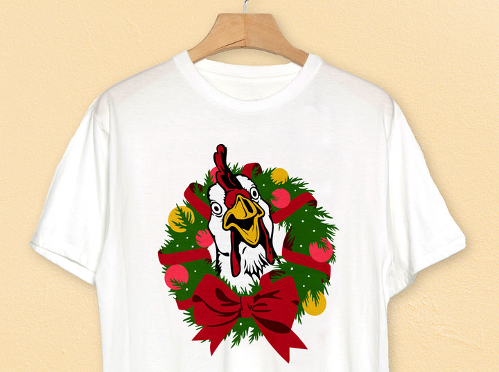 Chicken With Christmas Wreath Art