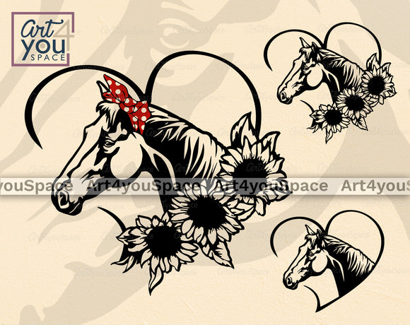 Horse Sunflowers SVG