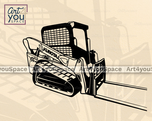 Kubota Forklift SVG Files For Cricut, Clipart, Vector Image, DXF, Black And White Drawing PNG