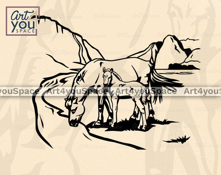 Norwegian fjord horses vector graphics