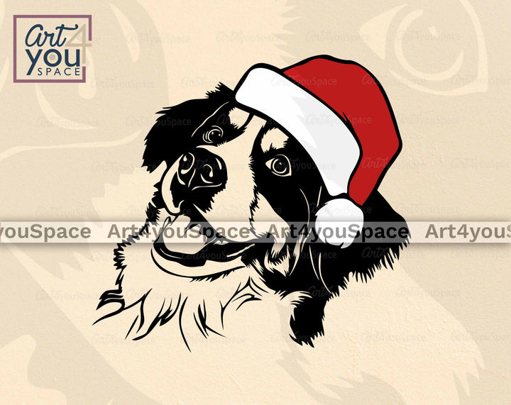 Bernese Mountine dog with santa hat svg