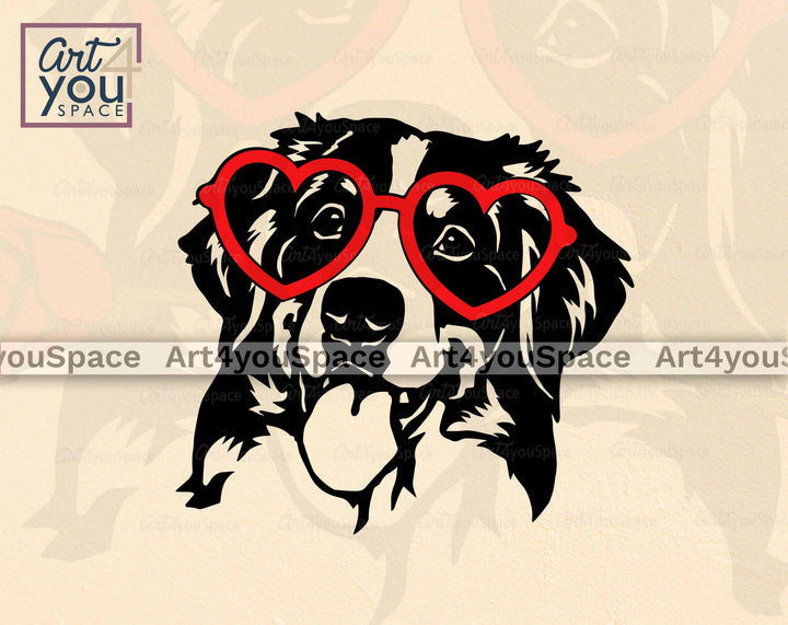 Bernese dog Face with heart Glasses svg