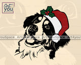 Bernese Mountain Dog with Christmas hat  SVG file