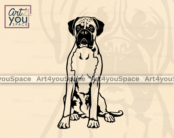 boxer dog sit pose svg