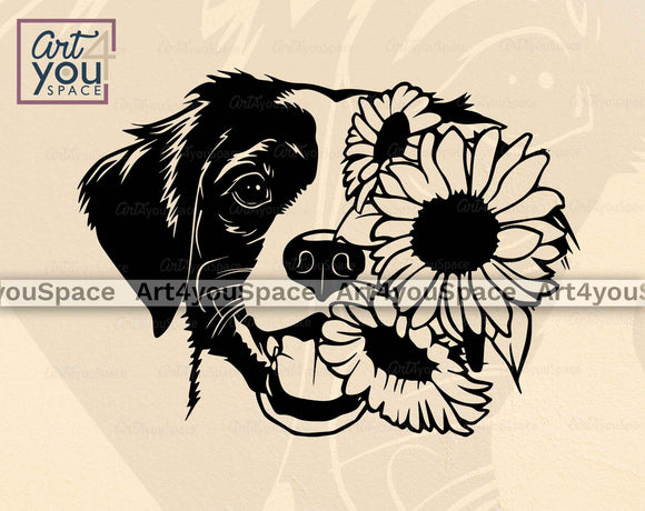 Brittany Spaniel With Flowers On Face SVG file