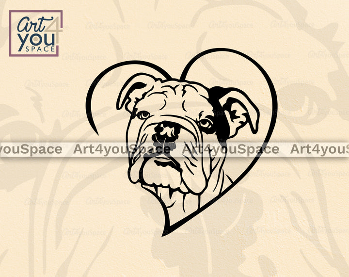 bulldog in heart St. Valentine's Svg
