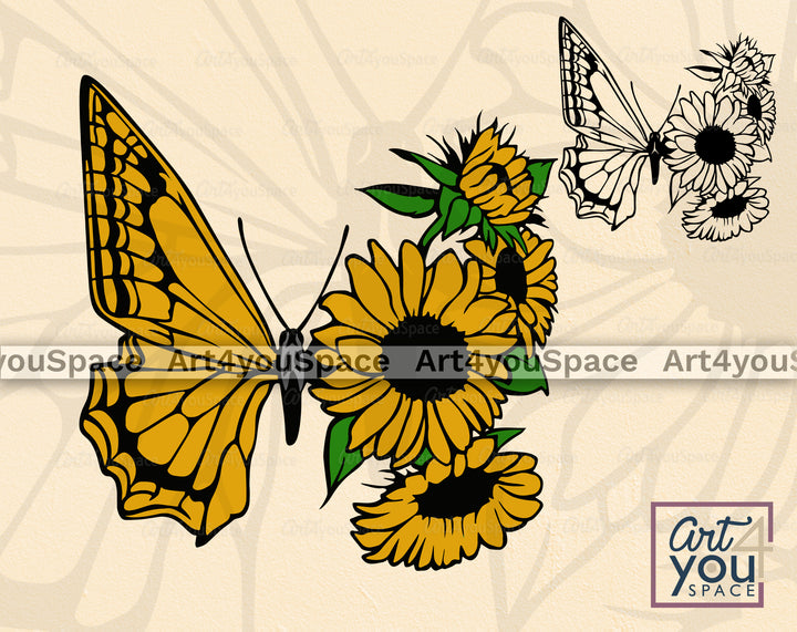 Butterfly Sunflower SVG