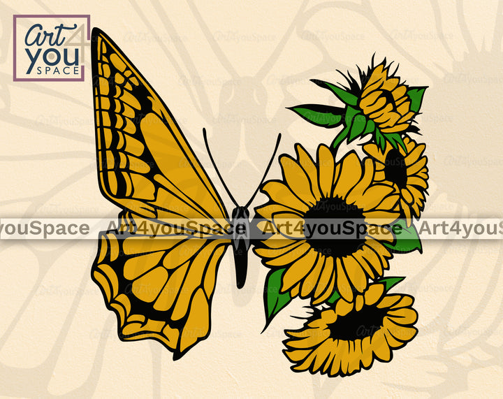 Butterfly Sunflower PNG