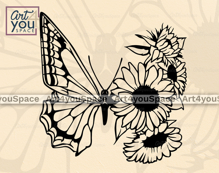 Butterfly Sunflower Art