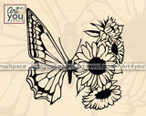 Butterfly Sunflower Art