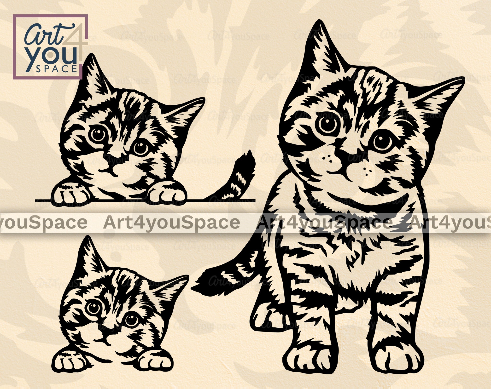 Cute Cat Coasters 6 Set 2 Laser Cut Files Svgdxfpdfai Instant