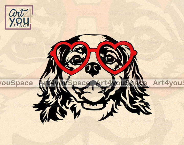 Cavalier King Charles Spaniel heart glasses