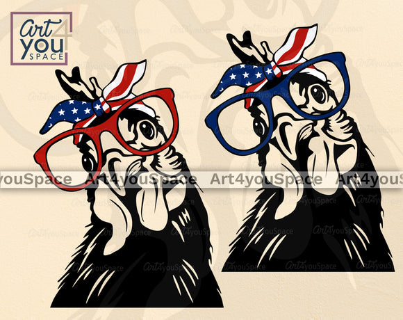 Chicken With USA Flag Bandana And Glasses SVG