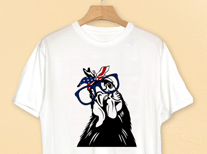 Chicken With USA Flag Bandana And Glasses PNG