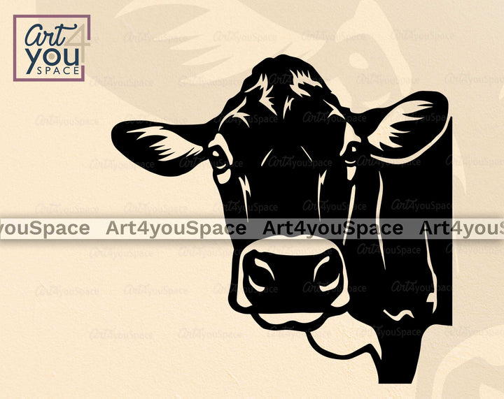 peeking cow laser cut vector